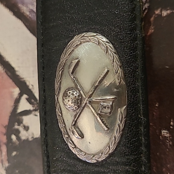ONYX BY BRIGHTON LEATHER BELT WITH SILVER GOLF MOTIFS - Picture 8 of 10